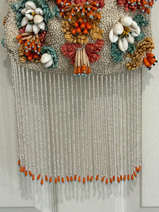 Sea Shell Beaded Shoulder Bag | America & Beyond Beaded Fringed Seashells 3D Multicolor Shoulder Bag Handcrafted in India NWT